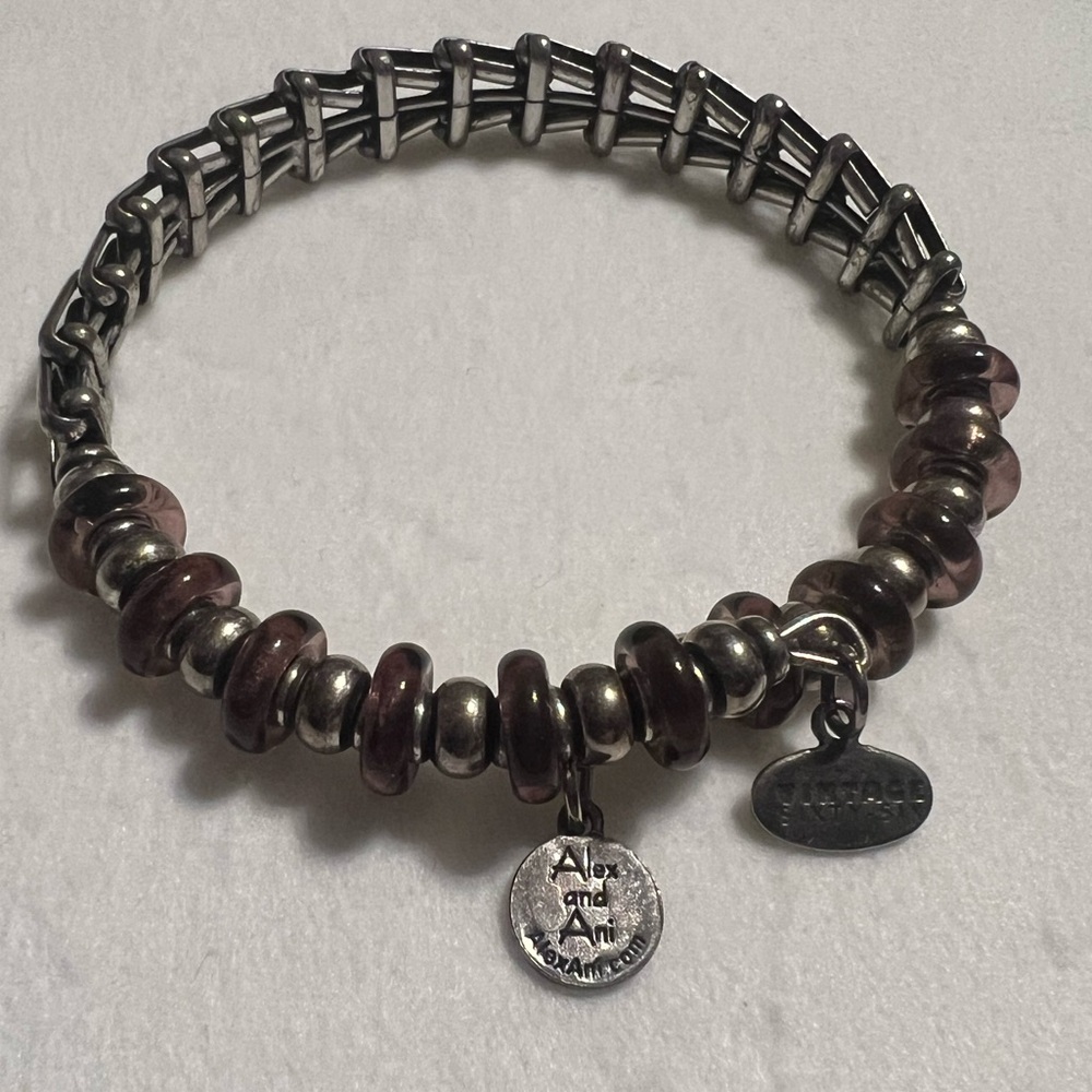 Alex and Ani Silver Wrap Bracelet with Purple Beads